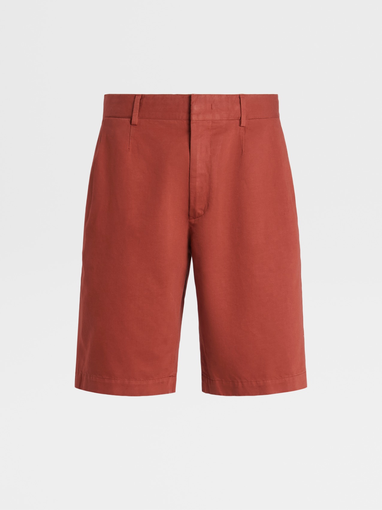 浅酒红色棉及亚麻夏季斜纹短裤